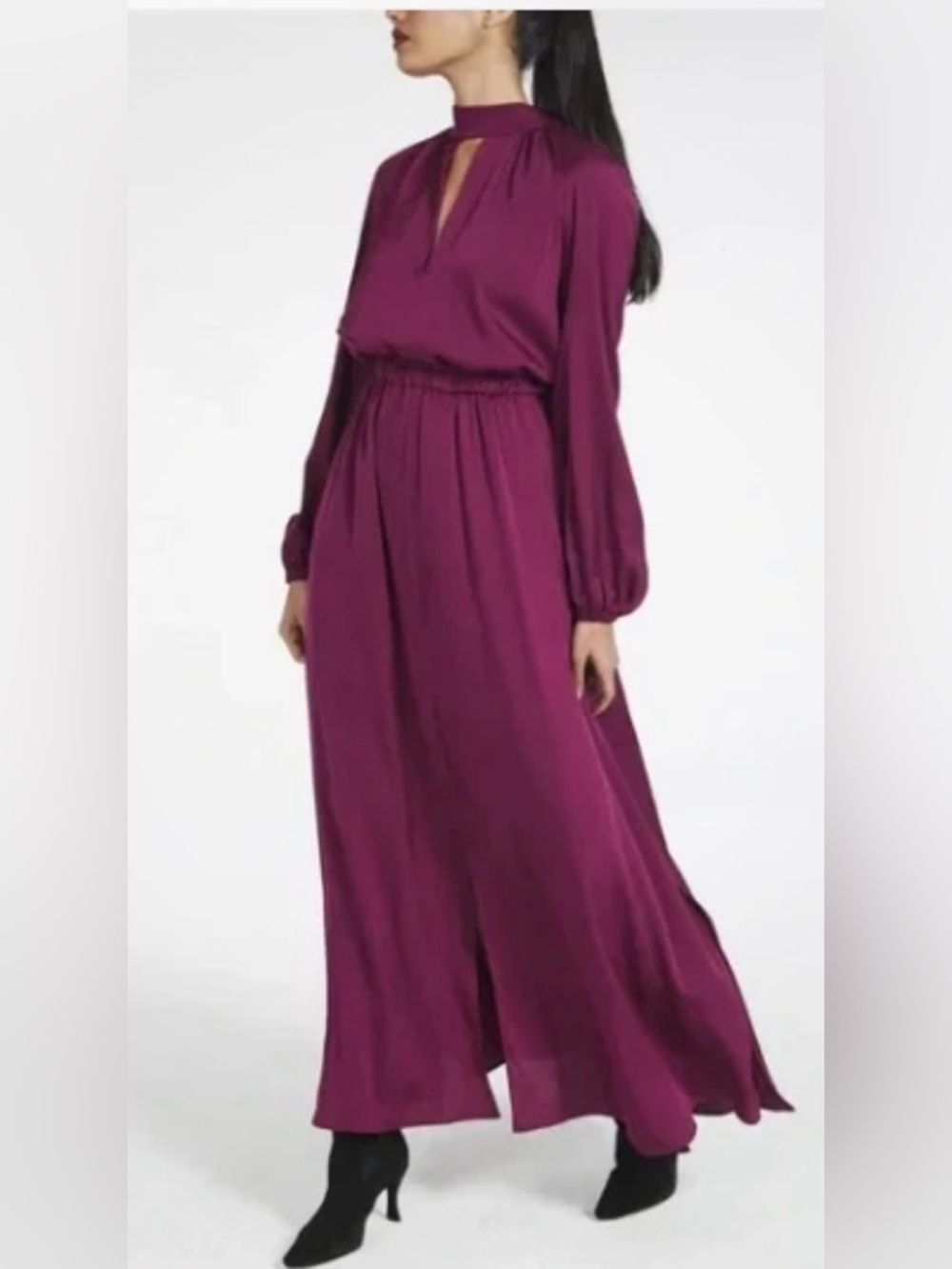 Milly Long-Sleeve Maxi Dress in Deep Plum